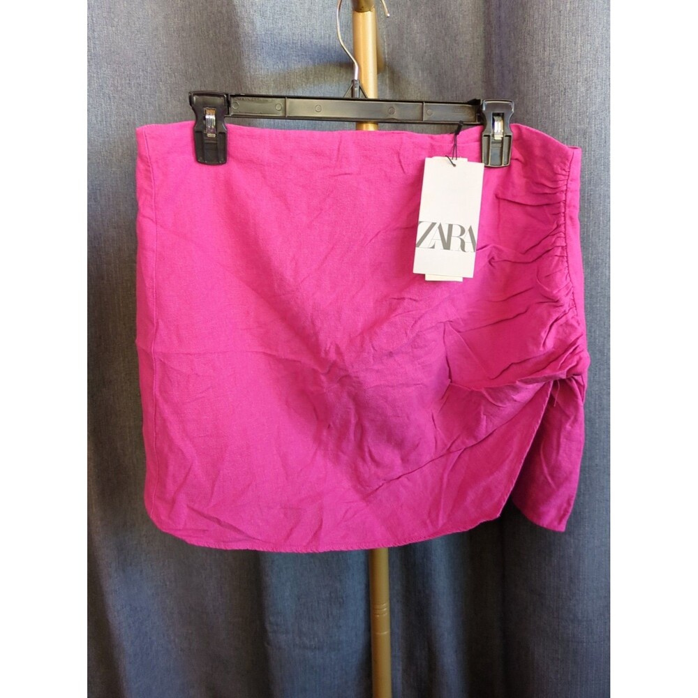NWT Zara Women's Pink Linen Layer Mini Skirt w/Zipper Size XLarge